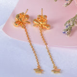 925 Sterling Silver Cute green stone Bow gold color earrings star Long Tassel Stud Earrings For Women Jewelry gift