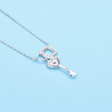 925 Sterling Silver Key and lock Love chain with Clear CZ necklace for Girlfriend fashion Jewelry Gift free shipping