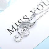 925 Sterling Silver Love Music Pendant Chain Musical Note Angle Wings Necklace For Women