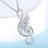 925 Sterling Silver Love Music Pendant Chain Musical Note Angle Wings Necklace For Women