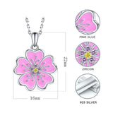 925 Sterling Silver Pink Enamel Plane Pendant Clear Zircon Flower Necklace For Women