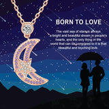 925 Sterling Silver Rose Gold Color Moon Pendant Chain Zircon Star Necklace For Women