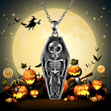 925 Sterling silver Skull  in the coffin pendent skeleton chain necklace for Women Halloween Jewelry gift free ship