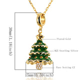 925 Sterling silver gold color Christmas tree pendant chain green enamel necklace for Women Christmas Jewelry gift
