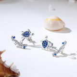 925 Sterling Silver Animal Turtle Stud Earrings With Blue&White CZ For Women Jewelry Gift Free Shipping