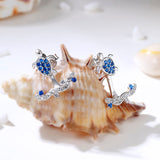925 Sterling Silver Animal Turtle Stud Earrings With Blue&White CZ For Women Jewelry Gift Free Shipping