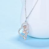 925 sterling silver Rose Gold Color Rose flower pendant chain with Clear CZ necklace for Women Fashion Jewelry gifts