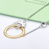 925 sterling silver gold color Round circle pendent chain dog paw black enamel animal Necklace for women Jewelry gift