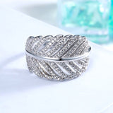 New 925 Sterling Silver Sparkling Spring Tree Leaves Finger Rings With White cubic zircon For Women DIY Jewelry