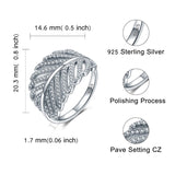 New 925 Sterling Silver Sparkling Spring Tree Leaves Finger Rings With White cubic zircon For Women DIY Jewelry