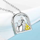 925 sterling silver mouse love cheese necklace animal eat delicious Dessert pendant chain for women New year Jewelry