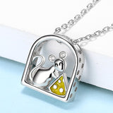 925 sterling silver mouse love cheese necklace animal eat delicious Dessert pendant chain for women New year Jewelry