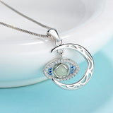 Authentic 925 Sterling Silver moon dangle the glowing eye Pendant Necklaces for Women Collares Fine Jewelry gift