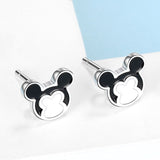 925 Sterling Silver Cute Animal Mouse Earrings Mickey Black Enamel Stud Earrings For Women
