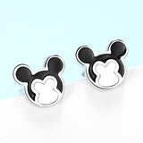 925 Sterling Silver Cute Animal Mouse Earrings Mickey Black Enamel Stud Earrings For Women