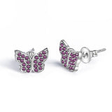 925 Sterling Silver Cute butterfly earrings Red Clear Zircon animal Stud Earrings for Women Fashion Jewelry