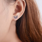 925 Sterling Silver Cute butterfly earrings Red Clear Zircon animal Stud Earrings for Women Fashion Jewelry