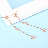 925 Sterling Silver rose gold color Tassel earrings zircon star moon Stud Earrings for Women birthday Jewelry gift