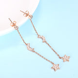 925 Sterling Silver rose gold color Tassel earrings zircon star moon Stud Earrings for Women birthday Jewelry gift