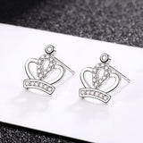 Luxury 925 Sterling Silver Gold Color Crown Earrings Clear Zircon Stud Earrings For Women