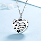 New 925 Sterling silver forever in my heart pendant cremation Dog paw urn necklace chain for Women memorial Jewelry