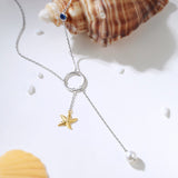 New Fashion 100% 925 Sterling silver Cute Gold Color Seastar pendant with pearl Necklace for Women Party Jewelry Gift