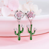 925 Sterling Silver  Green & Red Enamel Cactus Stud Earrings For Women Fashion Jewelry Gifts