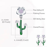 925 Sterling Silver  Green & Red Enamel Cactus Stud Earrings For Women Fashion Jewelry Gifts