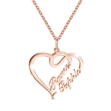 Double Names-925 Sterling Silver/Copper Personalized Heart Name Necklace -Adjustable 16”-20”