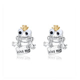 925 Sterling Silver Frog Prince Kiss Me  Stud Earrings European and American Pop Animal Fashion Earrings