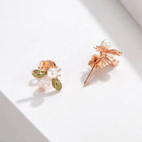 S925 Sterling silver Crystal Pearl Cute Honeybee Stud Earrings for Women