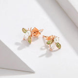 silver Crystal Pearl Cute Honeybee Stud Earrings