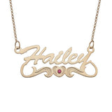 "Hailey" Personalized Script Name Heart Birthstone Necklace