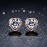 S925 Sterling Silver Rose Gold Plated Heart Shaped Stud Earring For Women