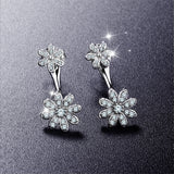 S925 Sterling Silver Flower Leaf Big Cz Jackets Earrings Jewelry Set For Women