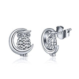  Silver Owl Cz Stud Animal Earrings 