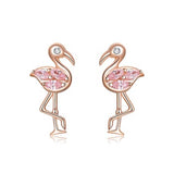 Wholesale fashion jewelry Rose Gold Plated Pink Flamingo Crystal Stud Earrings
