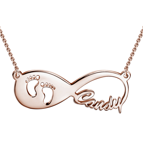 Copper/925 Sterling Silver Personalized  Footprint Infinity Name Necklace-Adjustable 16”-20”