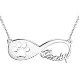 925 Sterling Silver Pawprint Infinity Name Necklace Adjustable Chain- White Gold/Yellow Gold/Rose Gold