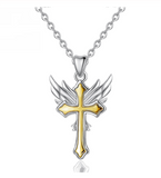 Gold Color Angel Wing & Cross Pendant Necklace