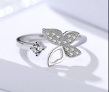 S925 Silver Hand Jewelry Female Korean Version Of Sterling Silver Micro-set Butterfly Open Ring