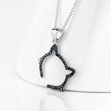 Cat Shape Outline Necklace Outline Line Black Zircon Inlay Necklace