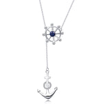 Roulette Nautical Necklace Anchor Blue Zircon Necklace Silver