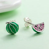 Trendy New 925 Sterling Silver Exquisite Watermelon Fruits Stud Earrings for Women Sterling Silver Jewelry