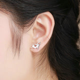 Genuine 100% 925 Sterling Silver Cute Cat Pussy Tail Small Stud Earrings for Women Sterling Silver Jewelry