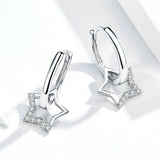 Statement Wedding Jewelry Clear CZ Earrings with Star Women Genuine 925 Sterling Silver Fine Jewelry