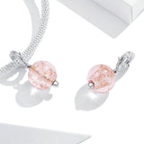 925 Sterling Silver Shining Pink Beads Charm Precious Jewelry For Women