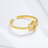 S925 Sterling Silver Star Ring Yellow Gold Plated cubic zirconia ring