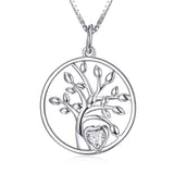 Life Tree Necklace Round Circle Hollow Design Tree Silver Necklace