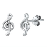 Silver  Treble Clef  Stud Earrings